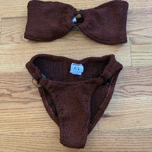 Hunza G Brown Gloria Seersucker Bandeau Bikini